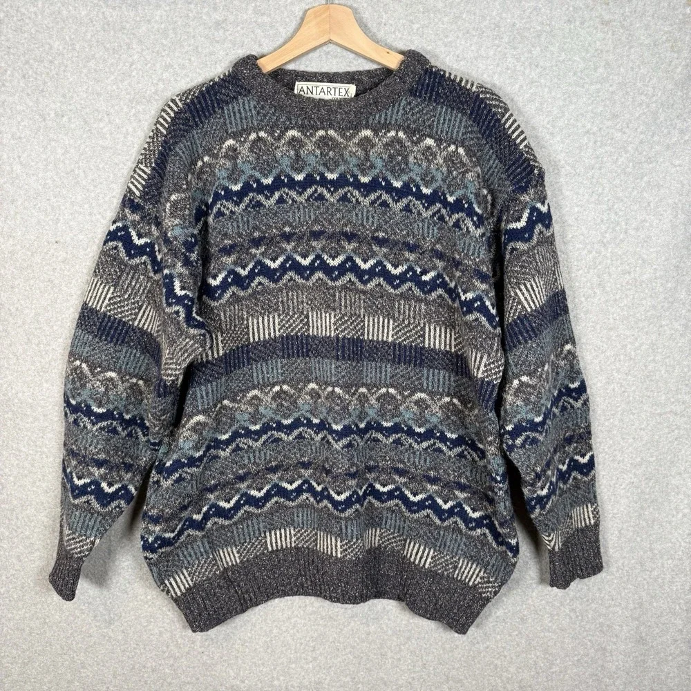 Antartex Sweater Mens XL Wool Silk Vintage 90s Patterned
